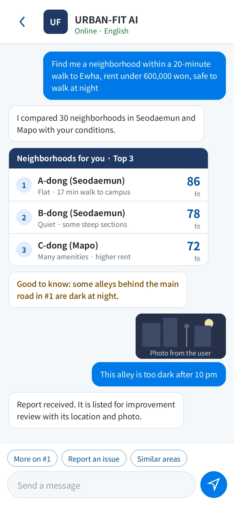 Urban-FIT chat example