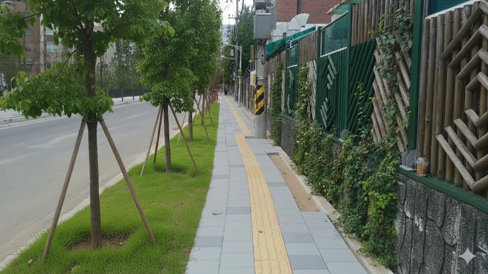 AI가 생성한 개선안: 정돈된 보도와 녹지